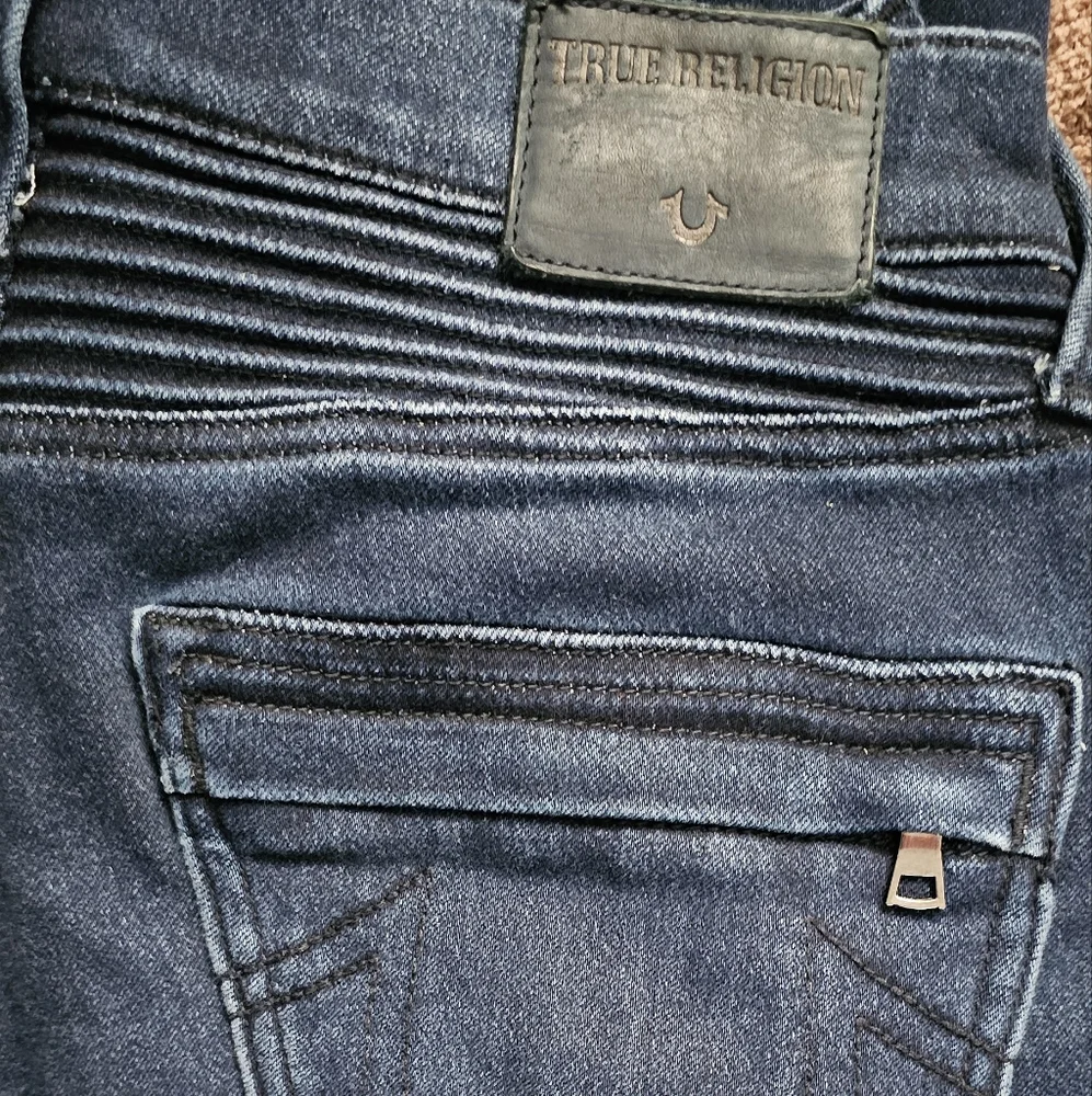 True Religion ROCCO Moto Relaxed Skinny Jeans Men's Size 29 Dark Wash Preloved